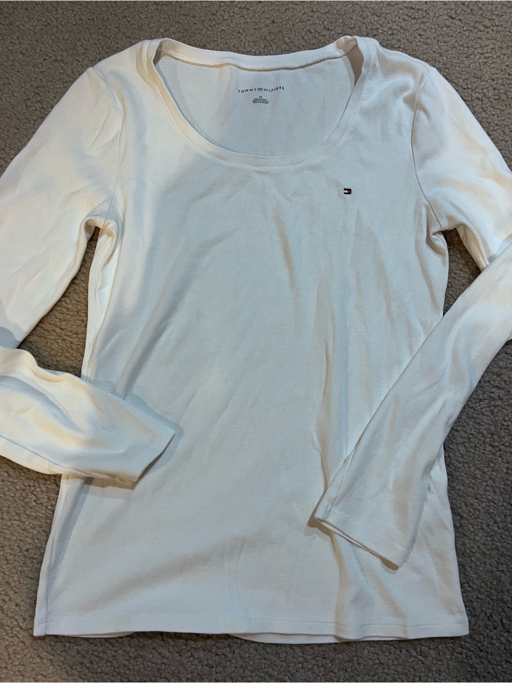 Tommy Hilfiger White Long Sleeve Scoop Neck Tee